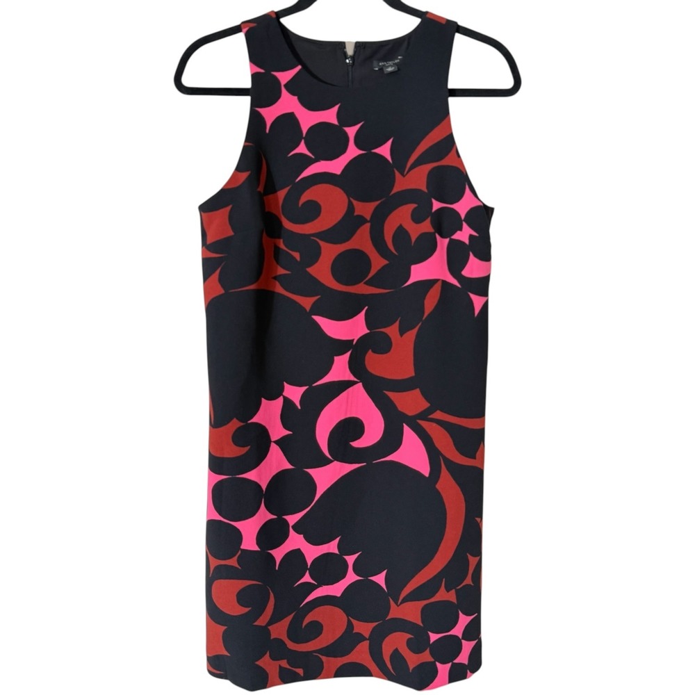 Ann Taylor Womens Bold Geo Floral Pink Brown Black Sheath Dress Size 6 Petite